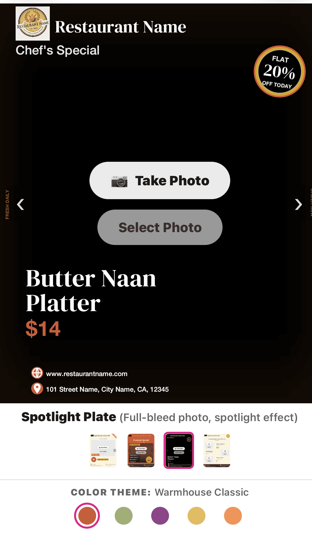 PostMyPlatter iOS app, template and color theme selection screen