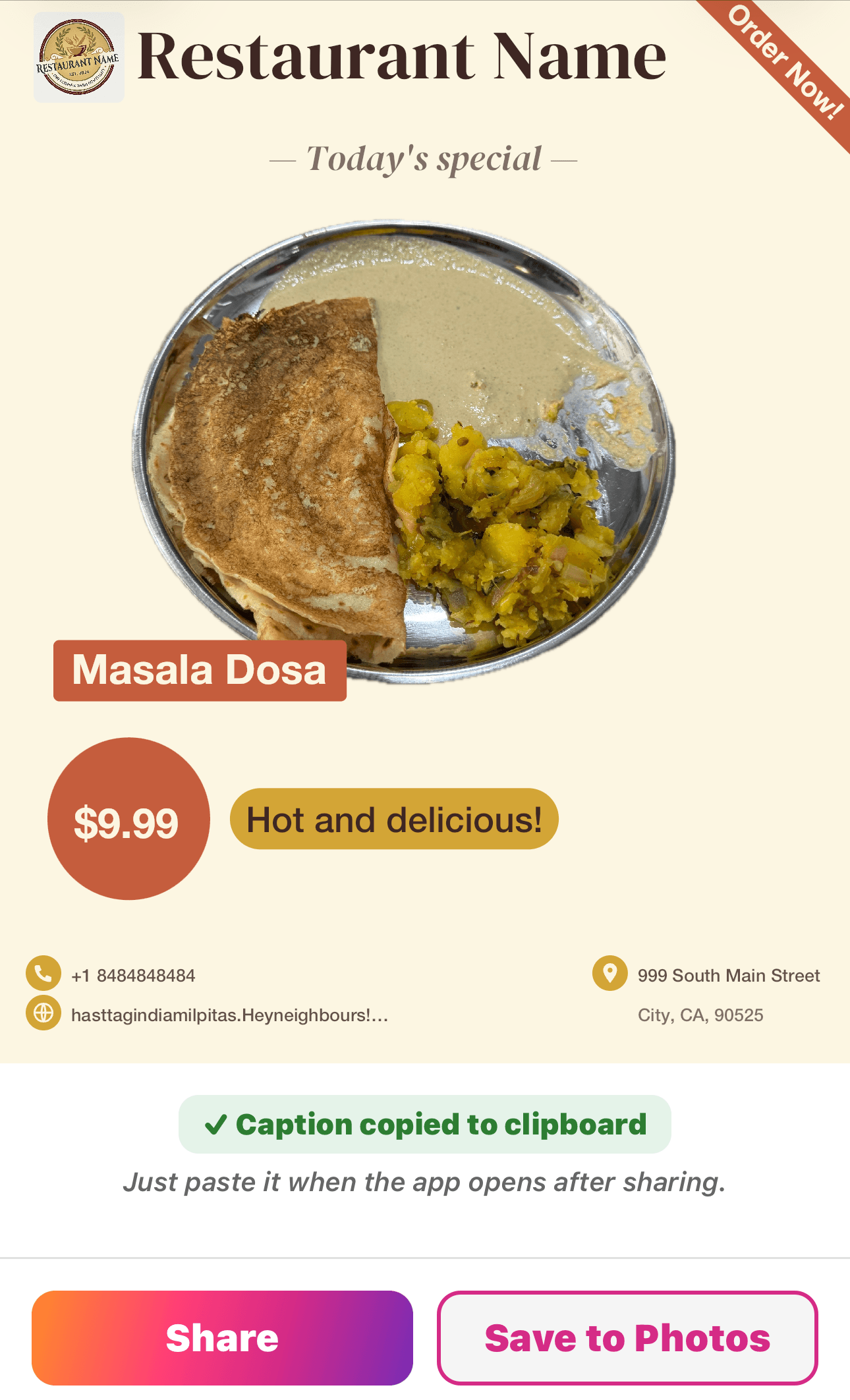 PostMyPlatter iOS app — Share screen with the finished post and share options
